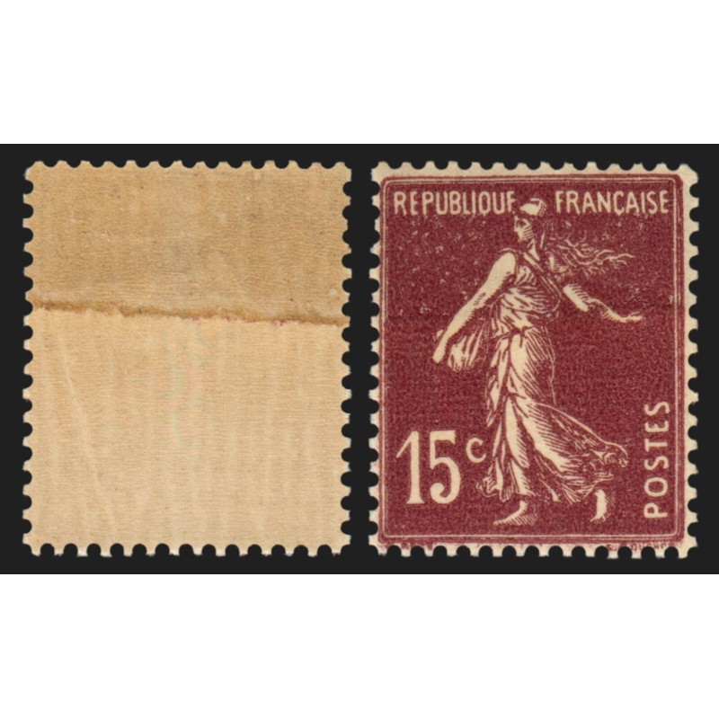 n°189c, variété "impression sur raccord", Semeuse 15c brun-lilas, neuf * - TB