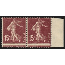 n°189g, variété "piquage à cheval" paire, Semeuse 15c brun-lilas, neuf * - TB