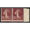 n°189g, variété "piquage à cheval" paire, Semeuse 15c brun-lilas, neuf * - TB