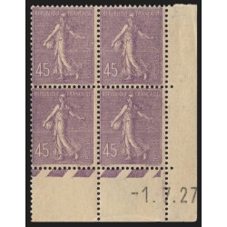 n°197a, coin daté 1927, Semeuse lignée 45c lilas-clair, neuf ** sans charnière