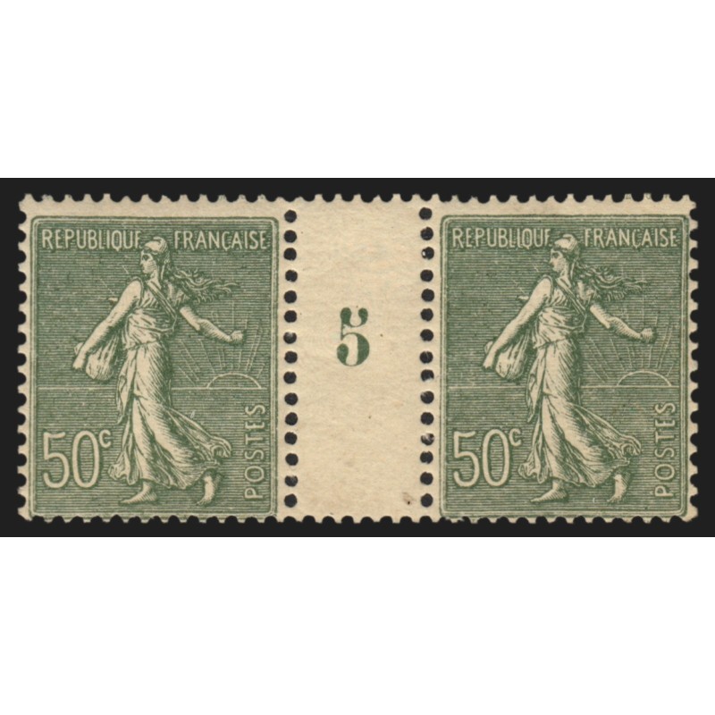 n°198, paire millésimé 5, Semeuse lignée 50c olive, neuf ** sans charnière - TB