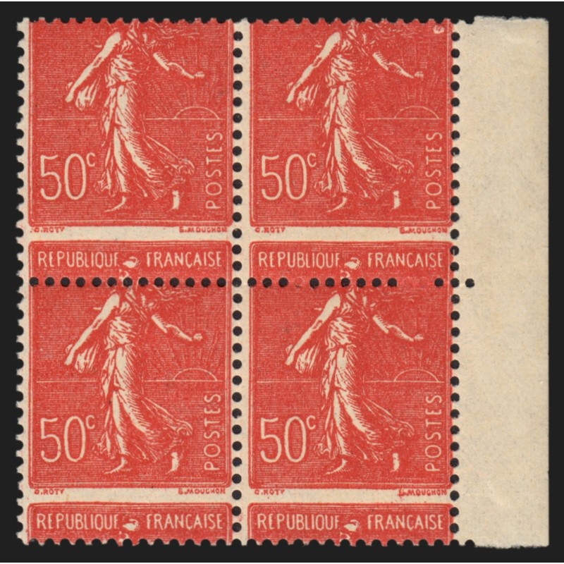 n°199t, variété "piquage à cheval", Semeuse lignée 50c rouge, neufs ** SUPERBE