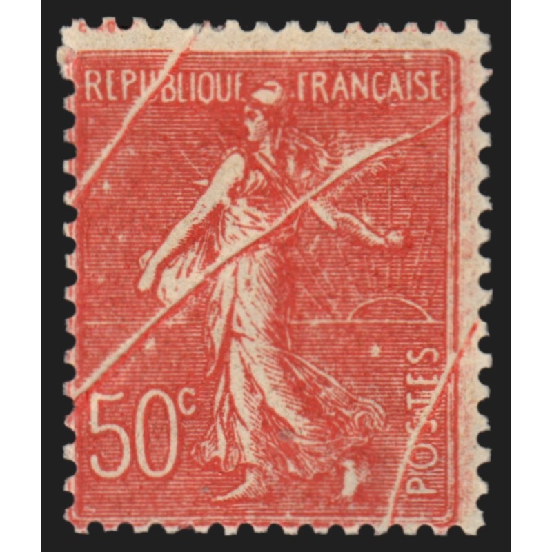 n°199, triple variété "pli accordéon", Semeuse lignée 50c rouge, neuf * SUPERBE