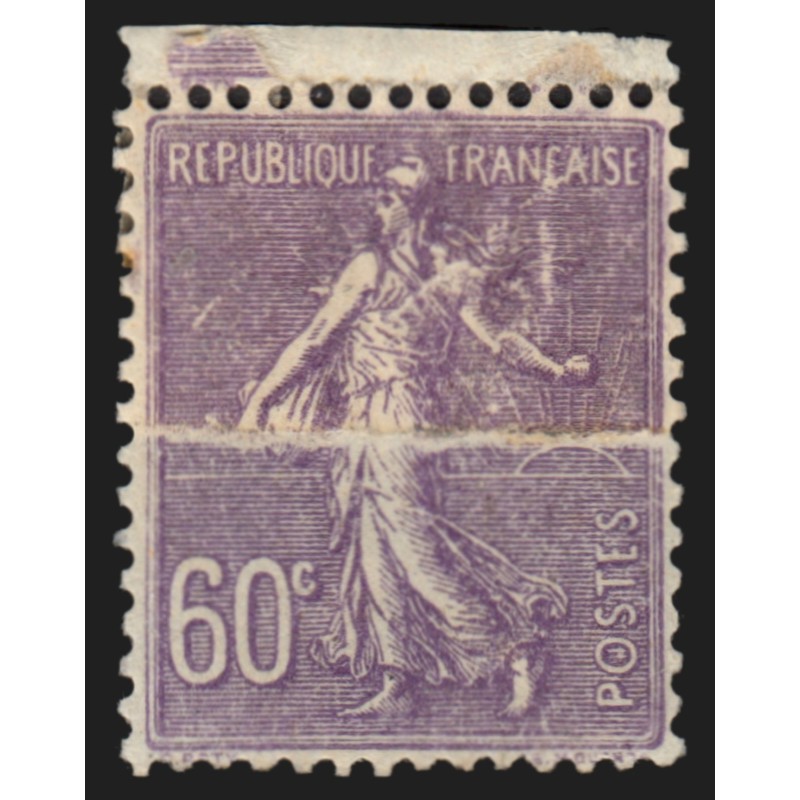 n°200b, variété "impression sur raccord", Semeuse lignée 60c lilas, neuf * - TB
