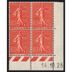 n°203, coin daté 1925, Semeuse lignée 80c rouge, neuf ** sans charnière SUPERBE