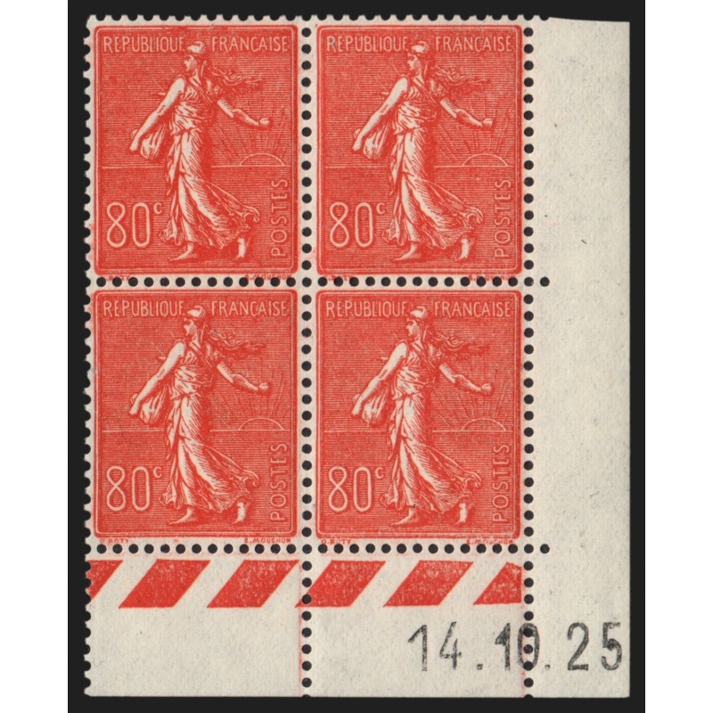 n°203, coin daté 1925, Semeuse lignée 80c rouge, neuf ** sans charnière SUPERBE