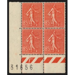 n°204, bloc de 4 coin de feuille, Semeuse lignée 85c rouge, neuf ** - SUPERBE