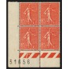 n°204, bloc de 4 coin de feuille, Semeuse lignée 85c rouge, neuf ** - SUPERBE