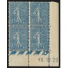 n°205, bloc de quatre coin daté 1929, Semeuse 1fr bleu-pâle, neuf ** - TB