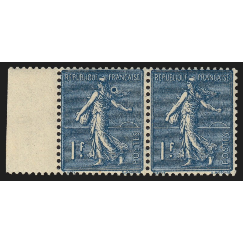 n°205c, variété "anneau-lune" tenant à normal, Semeuse 1fr bleu-foncé, neufs **