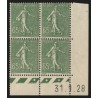 n°234, bloc de quatre coin daté 1928, Semeuse lignée 65c olive, neuf ** - TB