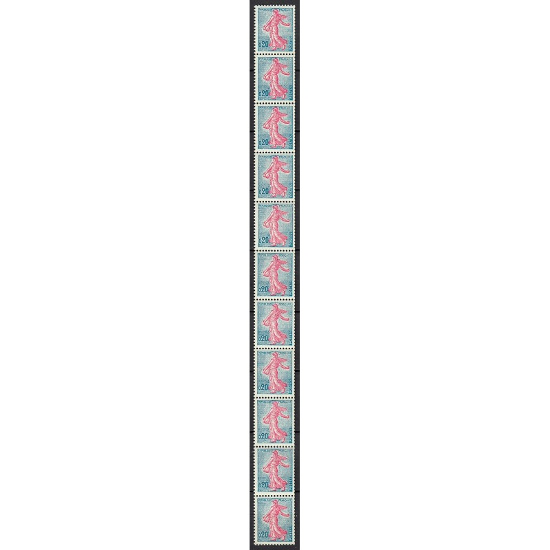 n°1233a, bande de 11 issue de roulettes, Semeuse de Piel, Type II, neufs ** SUP