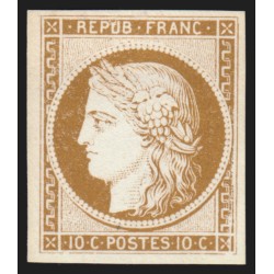 n°1, Cérès 1849, 10c bistre, essai dans la couleur, papier carton, neuf (*) TB