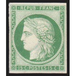 n°2, Cérès 1849, 15c vert, essai dans la couleur, papier carton, neuf (*) - TB