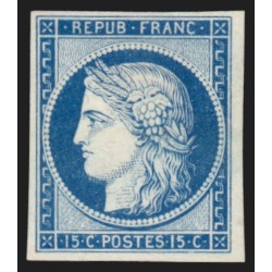 n°2, Cérès 1849, 15c bleu, essai sur papier carton, neuf (*) - TB