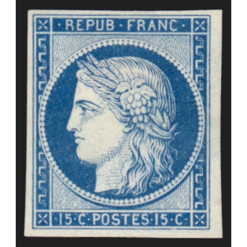 n°2, Cérès 1849, 15c bleu, essai sur papier carton, neuf (*) - TB