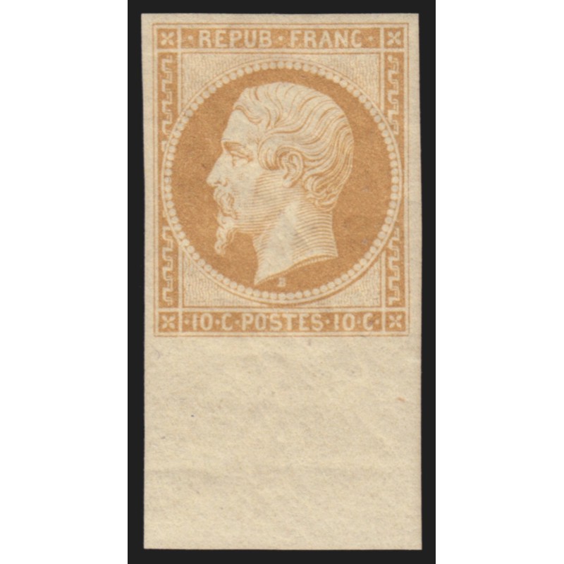 n°9e, Présidence, réimpression de 1862, 10c bistre, neuf * , Certificat ROUMET