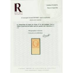 n°9e, Présidence, réimpression de 1862, 10c bistre, neuf * , Certificat ROUMET