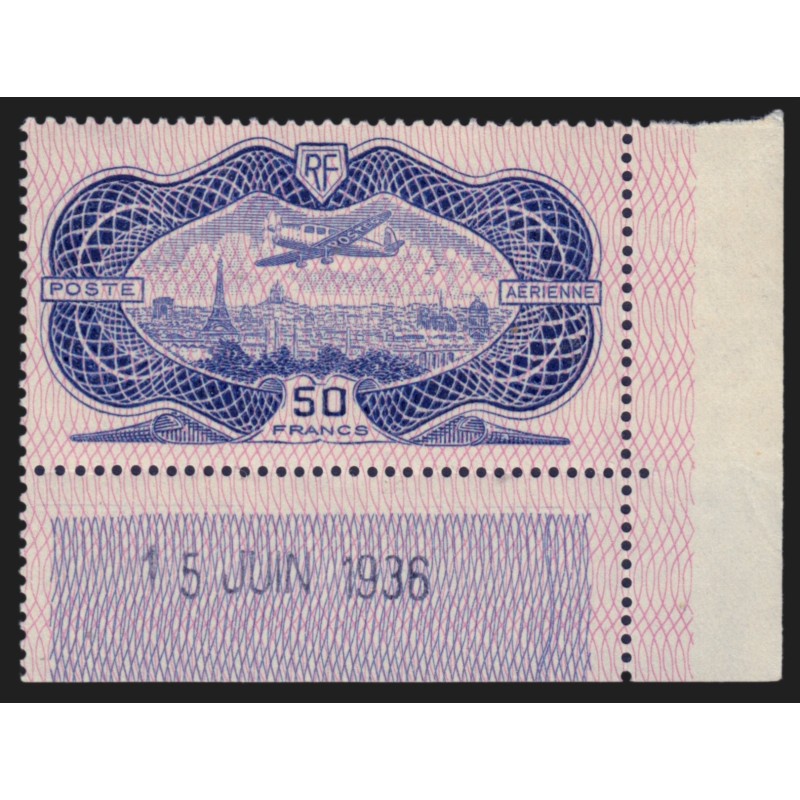 Poste Aérienne n°15, coin daté 15 juin 1936, neuf ** , Certificat ROUMET - SUP
