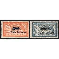 Poste Aérienne n°1b/2b, variétés "hauban brisé", neufs * signés CALVES - TB