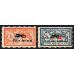 Poste Aérienne n°1b/2b, variétés "hauban brisé", neufs * signés CALVES - TB