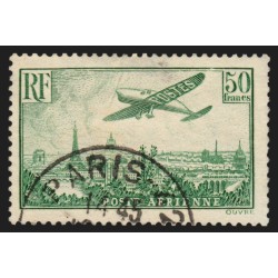 Poste Aérienne n°14, 50Fr vert-jaune, oblitéré, signé CALVES - B/TB
