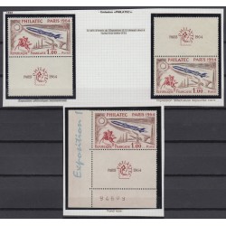 n°1422, Philatec, lot de 2 variétés + normal dont n°1422d fond rose numéroté **