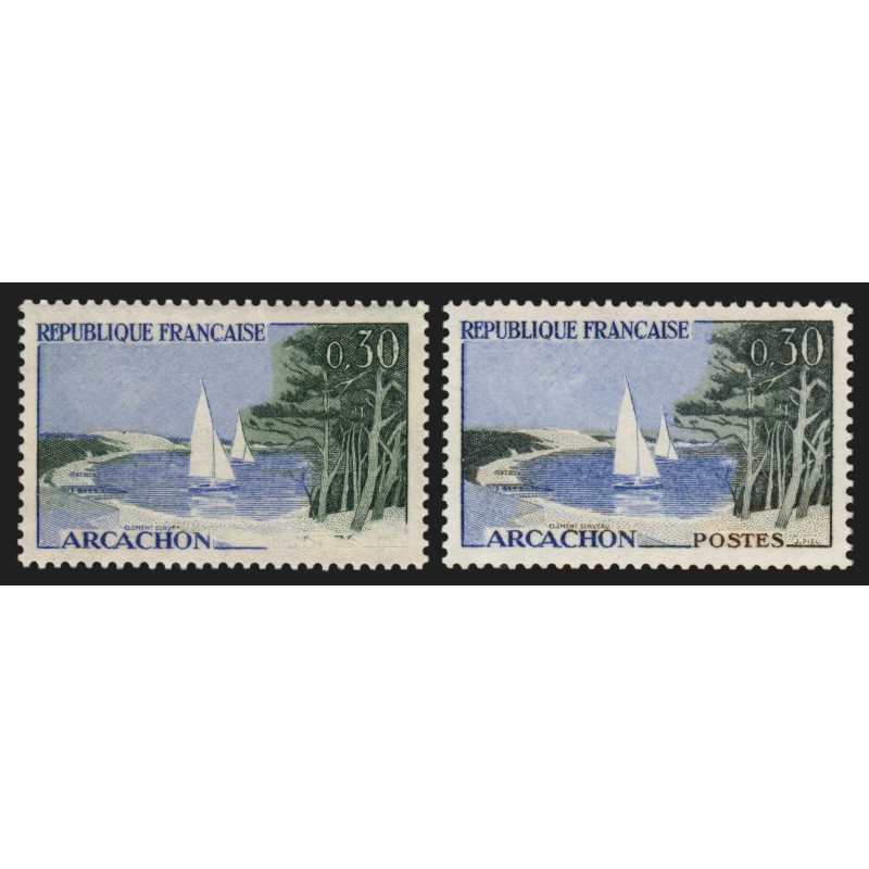 n°1312a, variété "Sans POSTES" + normal, Arcachon, neuf ** sans charnière - SUP