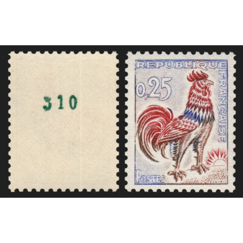 n°1331c, numéro vert au verso, Coq de Decaris, neuf ** sans charnière SUPERBE