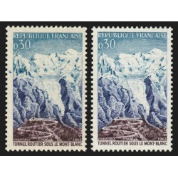 n°1454c, variété "Grotte bleue" + normal, Tunnel du Mont-Blanc neuf ** SUPERBE