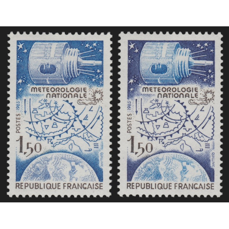 n°2292b, variété "Bleu foncé omis" + normal, Météorologie, neuf ** - SUPERBE