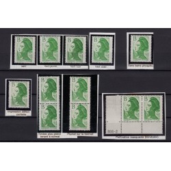 n°2483, lot de 9 variétés / nuances, Liberté de Gandon, lettre B vert, neufs **