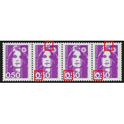 n°2619h et 2619d se tenant, "taches blanches" + "plumet", 50c violet, neufs **