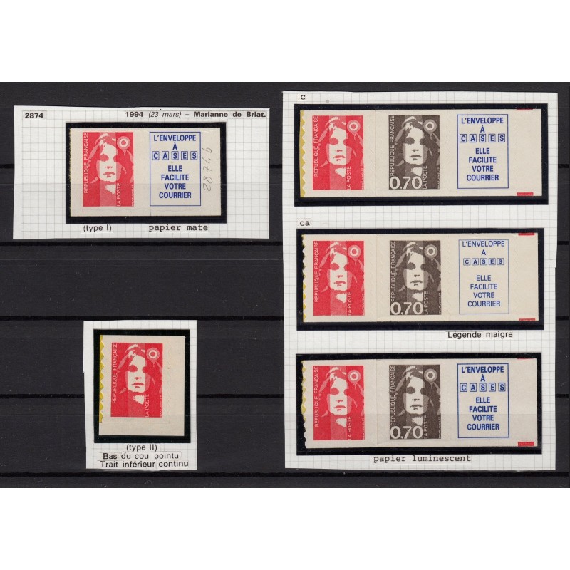 n°2874, lot de variétés n°2874a, 2874c, 2874ca, 2874cb, Briat, neufs ** SUPERBE