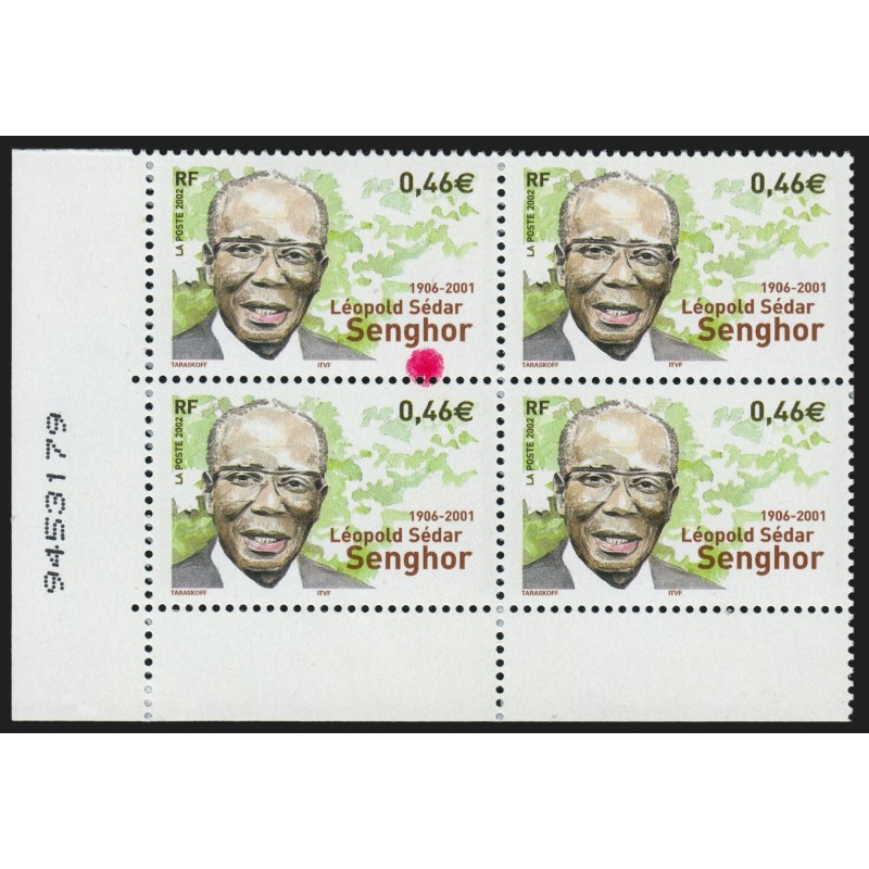 n°3537, variété "Boule rouge" dans bloc de 4, Leopold Sédar-Senghor, neuf **