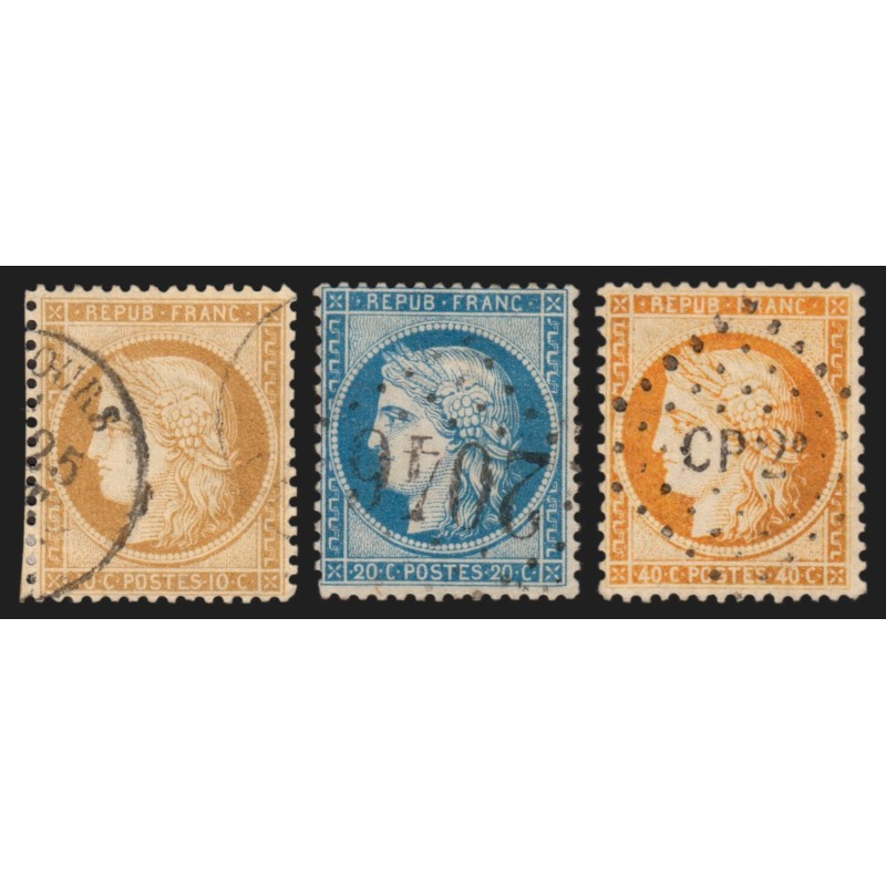 n°36/38, Cérès Siège de Paris 1870, série complète, oblitérés - TB 1er choix