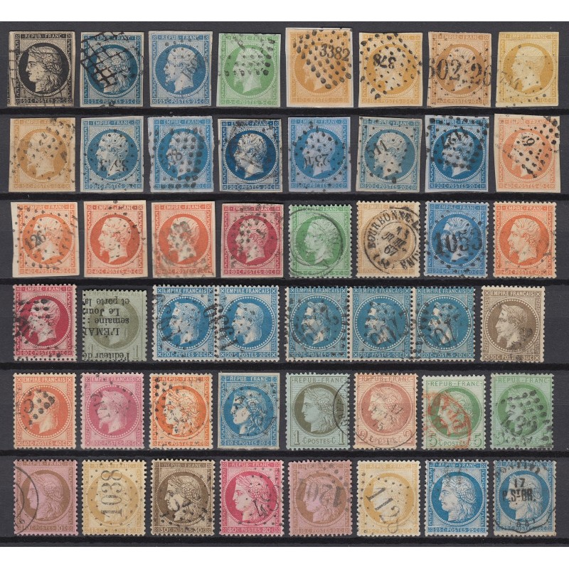 France 1849/1875 Lot Napoléon et Cérès, nuances, oblitérés COTE +1.000€ - B/TB