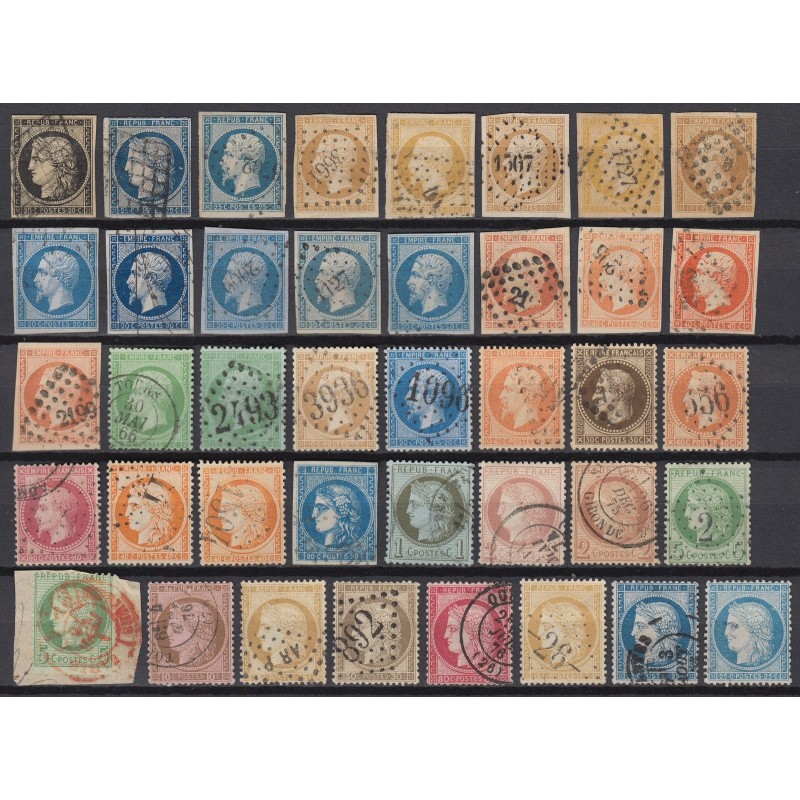 France 1849/1875 Lot Napoléon et Cérès, nuances, oblitérés COTE 880€ - B/TB