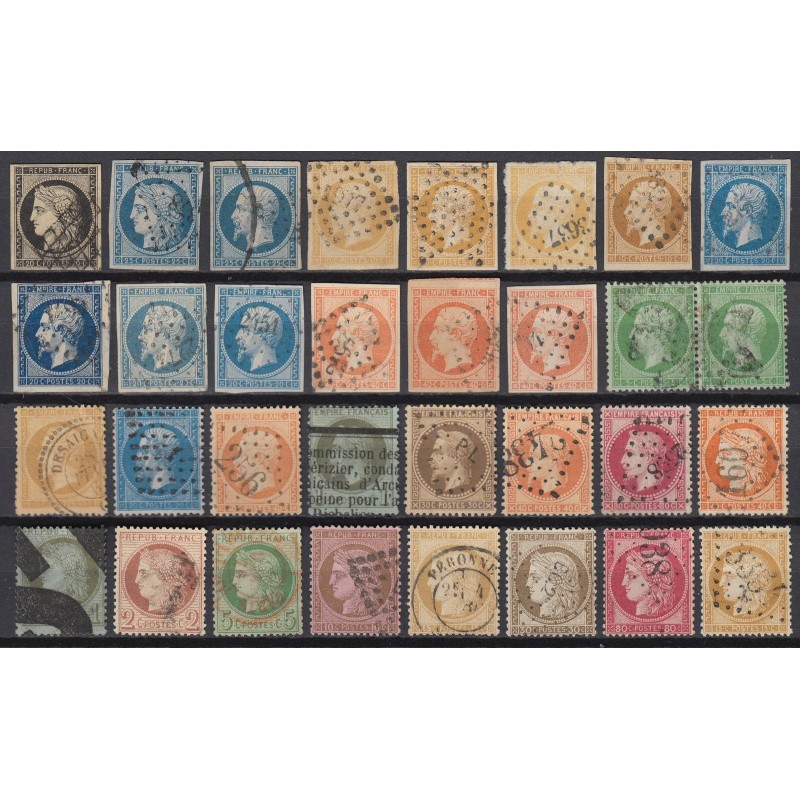 France 1849/1875 Lot Napoléon et Cérès, nuances, oblitérés COTE 730€ - B/TB