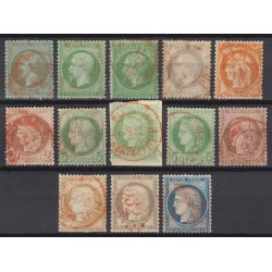France 1860/1875 - Lot de 14 oblitérations ROUGE sur Napoléon et Cérès - B/TB
