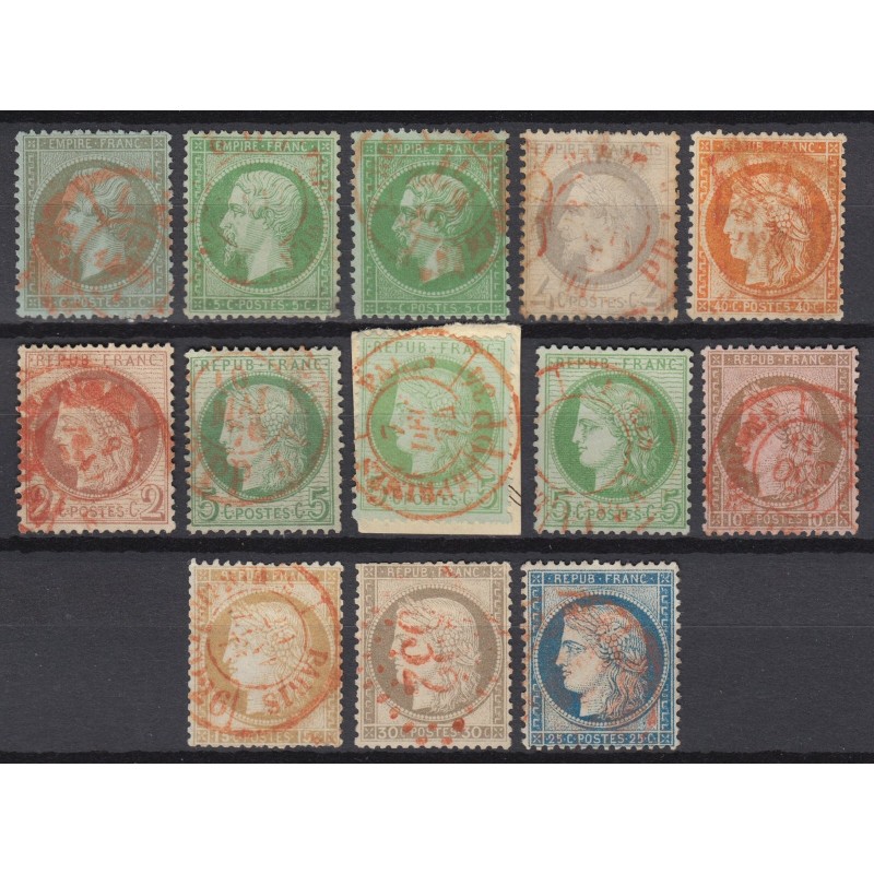 France 1860/1875 - Lot de 14 oblitérations ROUGE sur Napoléon et Cérès - B/TB