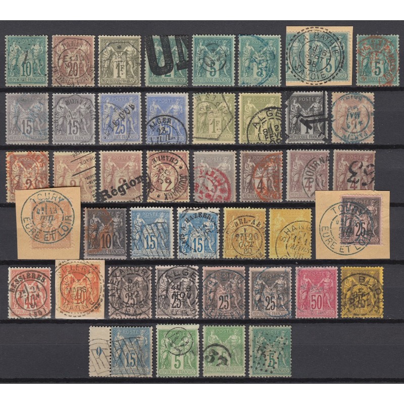 France 1876/1890 - Lot de 43 oblitérations "exotiques" sur types Sage - B/TB