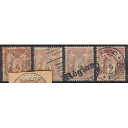 France 1876/1890 - Lot de 43 oblitérations "exotiques" sur types Sage - B/TB