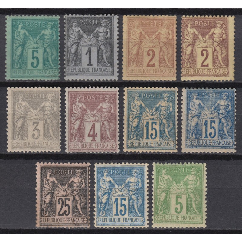 France 1876/1898 - Sage, lot neufs neufs ** sans charnière COTE 660€ - B/TB