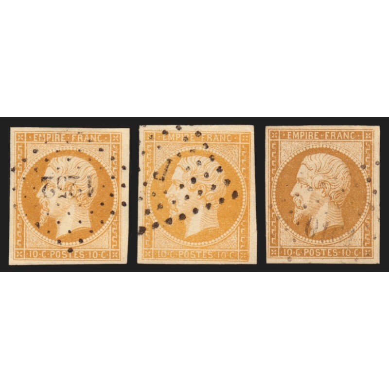 n°13A, les 3 nuances, bistre, bistre-orange, bistre-brun, oblitérés - TB
