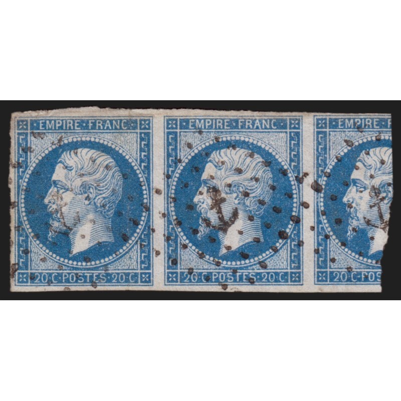 n°14A, paire/bande de trois, 20c bleu, oblitéré ANCRE maritime - B/TB
