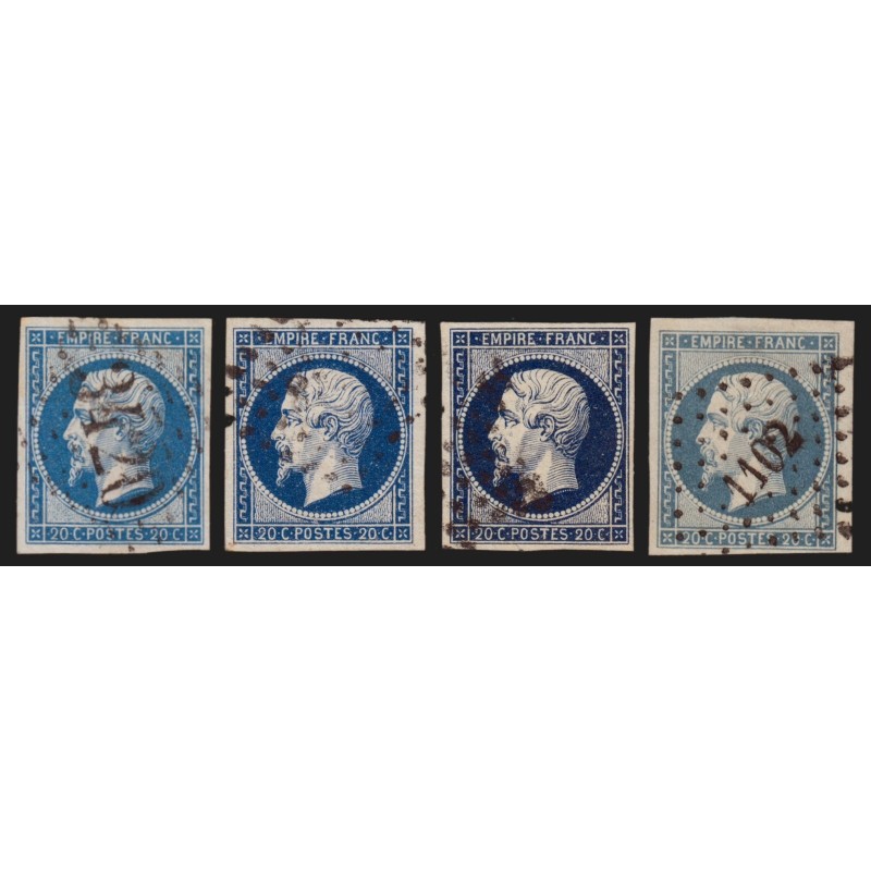 n°14A, joli nuancier de couleurs bleu, bleu-foncé, bleu-noir, bleu-laiteux - TB