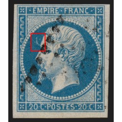 n°14B, variété "ligne devant le front / à la corne", 20c bleu, Type II - TB