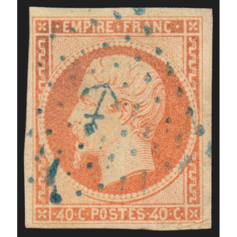 n°16, Napoléon 40c orange, oblitéré ANCRE BLEUE - TB D'ASPECT