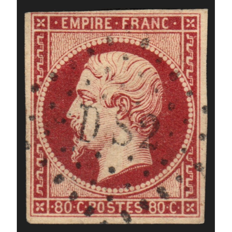 n°17A, 80c carmin, oblitéré bureau de Paris DS2 lettres romaines - TB
